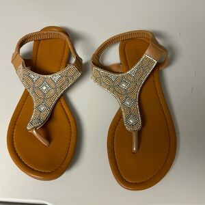 Jussy Nude/Brown Sandals, Size 7